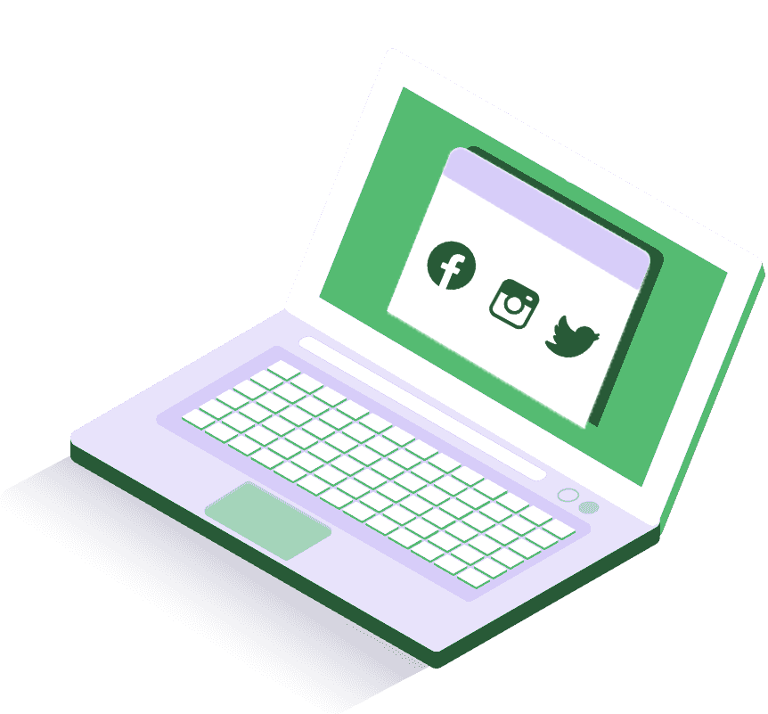 Green Social Media Marketing Laptop